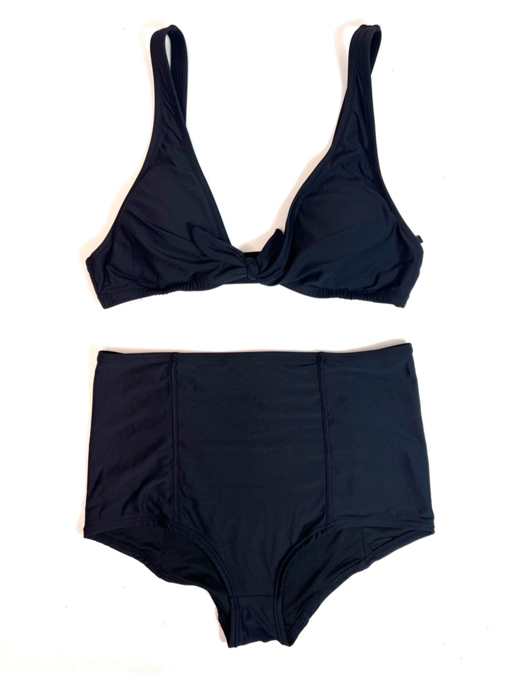 J. Crew Bikini Set Tie-front top and High Waisted Bottoms Black Size Small